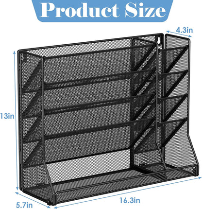 Adjustable 5 Tiers Wall File Organizer Metal Hanging Holder Black