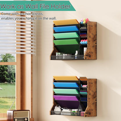 Adjustable 5 Tiers Wall File Organizer Metal Hanging Holder Black