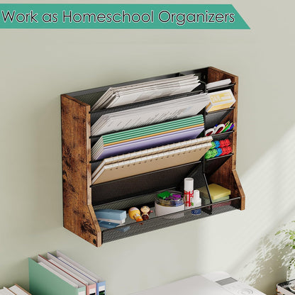 Adjustable 5 Tiers Wall File Organizer Metal Hanging Holder Black