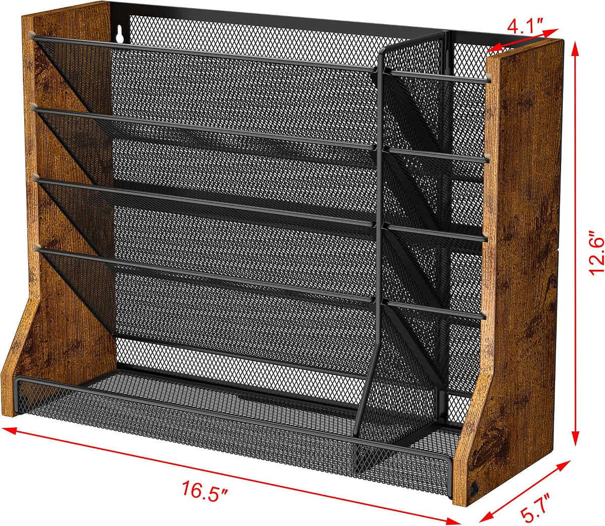 Adjustable 5 Tiers Wall File Organizer Metal Hanging Holder Black
