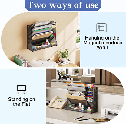Adjustable 5 Tiers Wall File Organizer Metal Hanging Holder Black