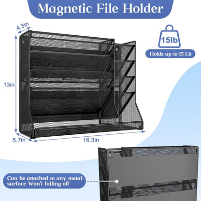 Adjustable 5 Tiers Wall File Organizer Metal Hanging Holder Black
