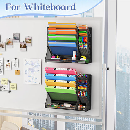 Adjustable 5 Tiers Wall File Organizer Metal Hanging Holder Black