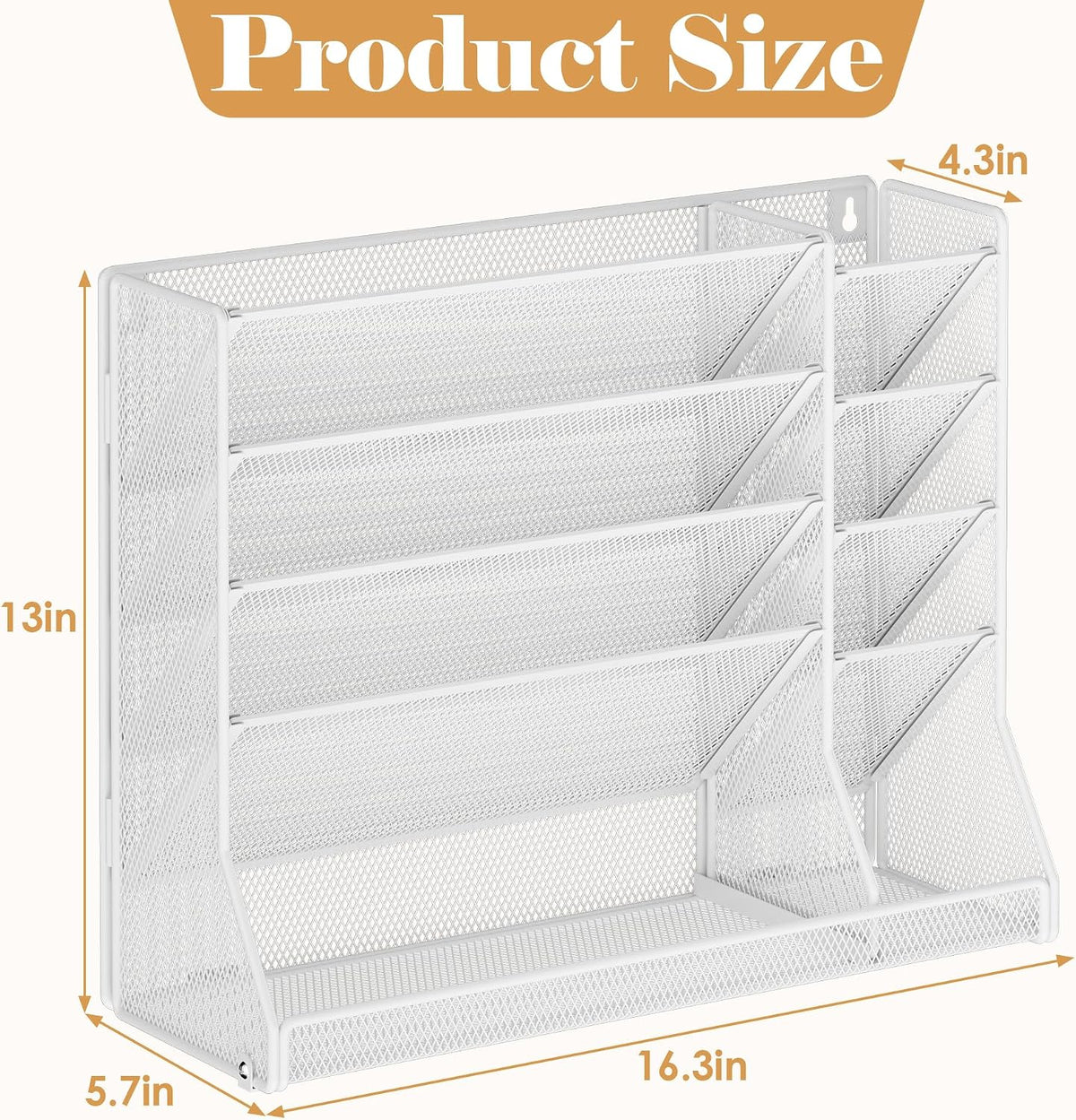 Adjustable 5 Tiers Wall File Organizer Metal Hanging Holder Black