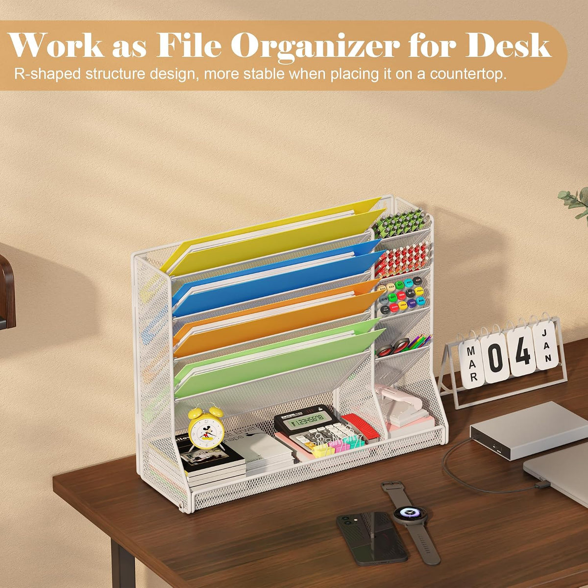 Adjustable 5 Tiers Wall File Organizer Metal Hanging Holder Black