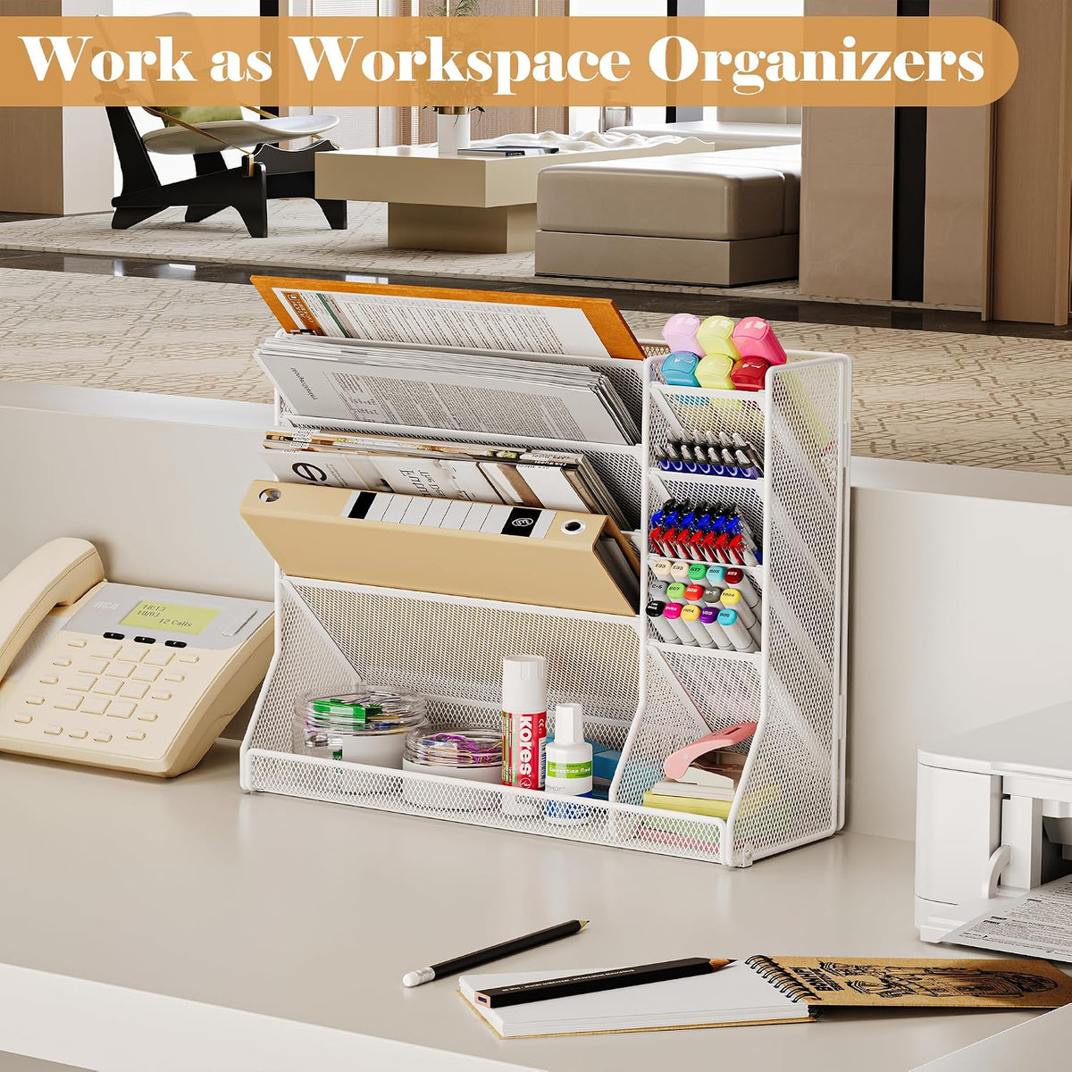 Adjustable 5 Tiers Wall File Organizer Metal Hanging Holder Black