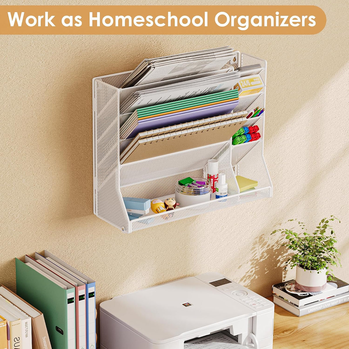 Adjustable 5 Tiers Wall File Organizer Metal Hanging Holder Black
