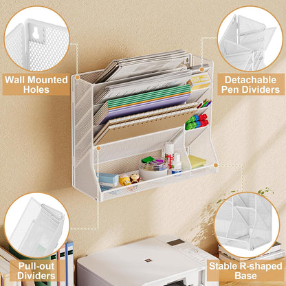 Adjustable 5 Tiers Wall File Organizer Metal Hanging Holder Black