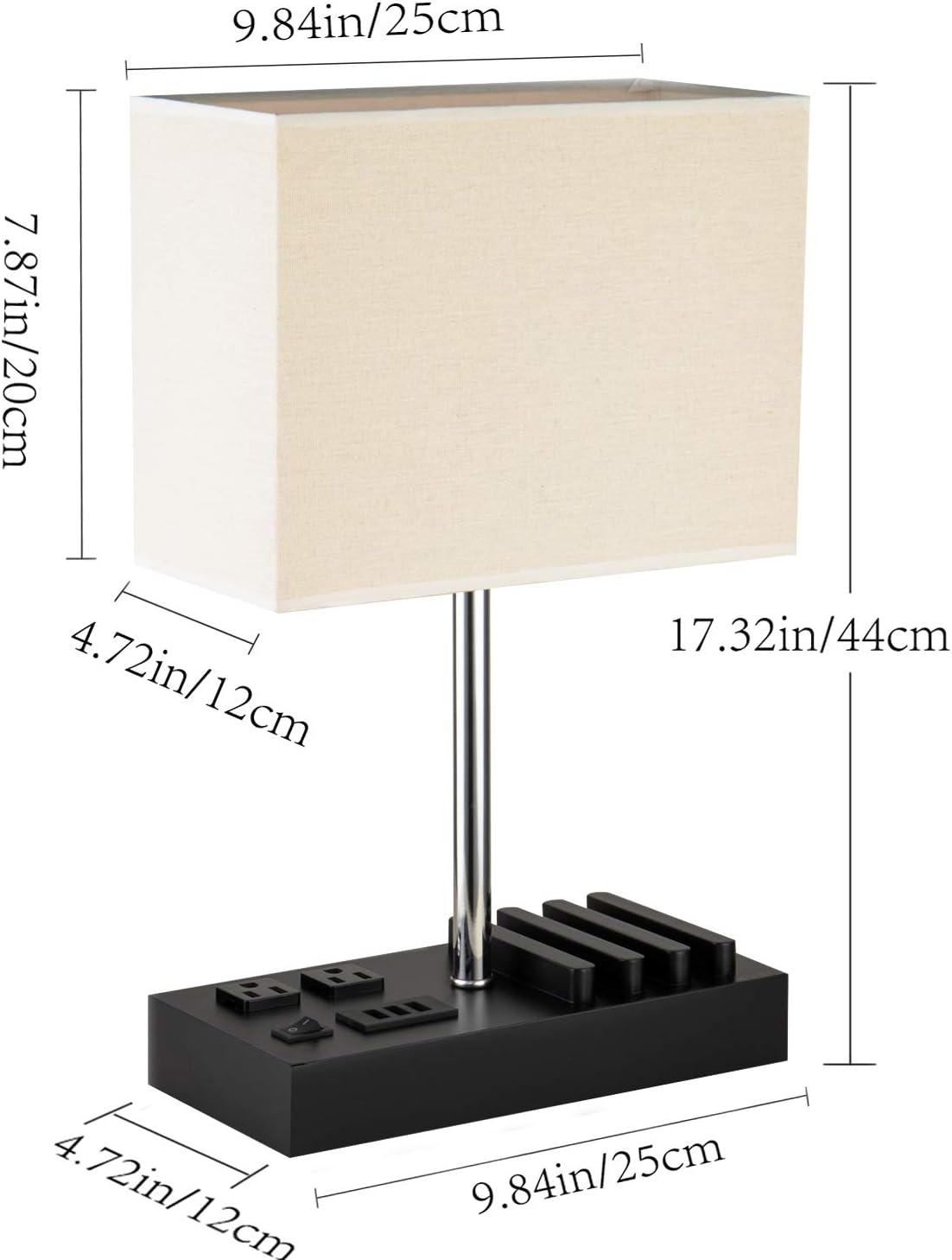 USB Table Lamp, Multi-Functional Desk Lamp with 2 AC Outlets, Bedside Lamp with 3 USB Charging Ports and Wooden Phone Stands, Nightstand Lamp for Bedroom, Livingroom, Office, Linen Shade