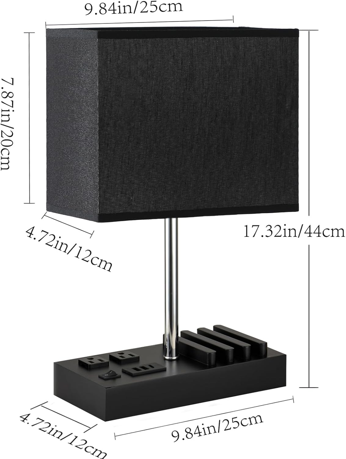 USB Table Lamp, Multi-Functional Desk Lamp with 2 AC Outlets, Bedside Lamp with 3 USB Charging Ports and Wooden Phone Stands, Nightstand Lamp for Bedroom, Livingroom, Office, Linen Shade