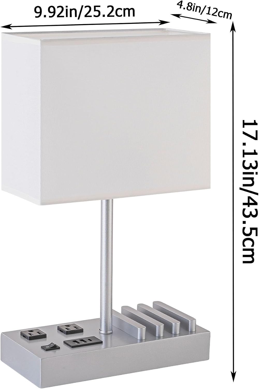 USB Table Lamp, Multi-Functional Desk Lamp with 2 AC Outlets, Bedside Lamp with 3 USB Charging Ports and Wooden Phone Stands, Nightstand Lamp for Bedroom, Livingroom, Office, Linen Shade