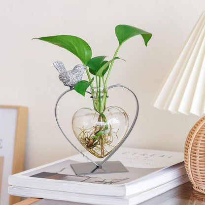 Desktop Glass Planter Hydroponics Vase,Planter Bulb Vase with Holder for Home Decoration,Modern Creative Bird Plant Terrarium Stand, Scindapsus Container (Bulb Vase)
