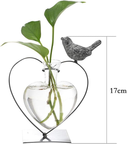 Desktop Glass Planter Hydroponics Vase,Planter Bulb Vase with Holder for Home Decoration,Modern Creative Bird Plant Terrarium Stand, Scindapsus Container (Bulb Vase)