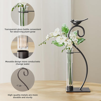 Desktop Glass Planter Hydroponics Vase,Planter Bulb Vase with Holder for Home Decoration,Modern Creative Bird Plant Terrarium Stand, Scindapsus Container (Bulb Vase)