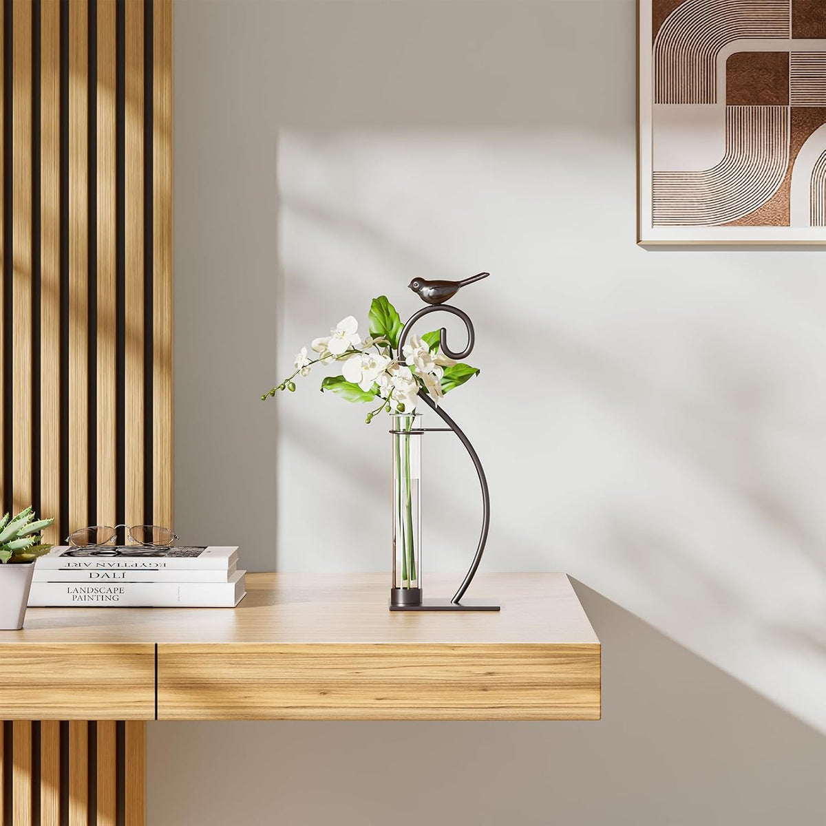 Desktop Glass Planter Hydroponics Vase,Planter Bulb Vase with Holder for Home Decoration,Modern Creative Bird Plant Terrarium Stand, Scindapsus Container (Bulb Vase)