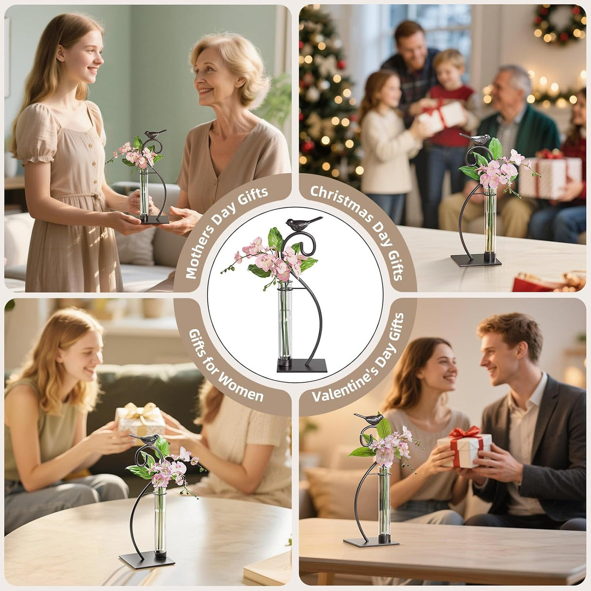 Desktop Glass Planter Hydroponics Vase,Planter Bulb Vase with Holder for Home Decoration,Modern Creative Bird Plant Terrarium Stand, Scindapsus Container (Bulb Vase)