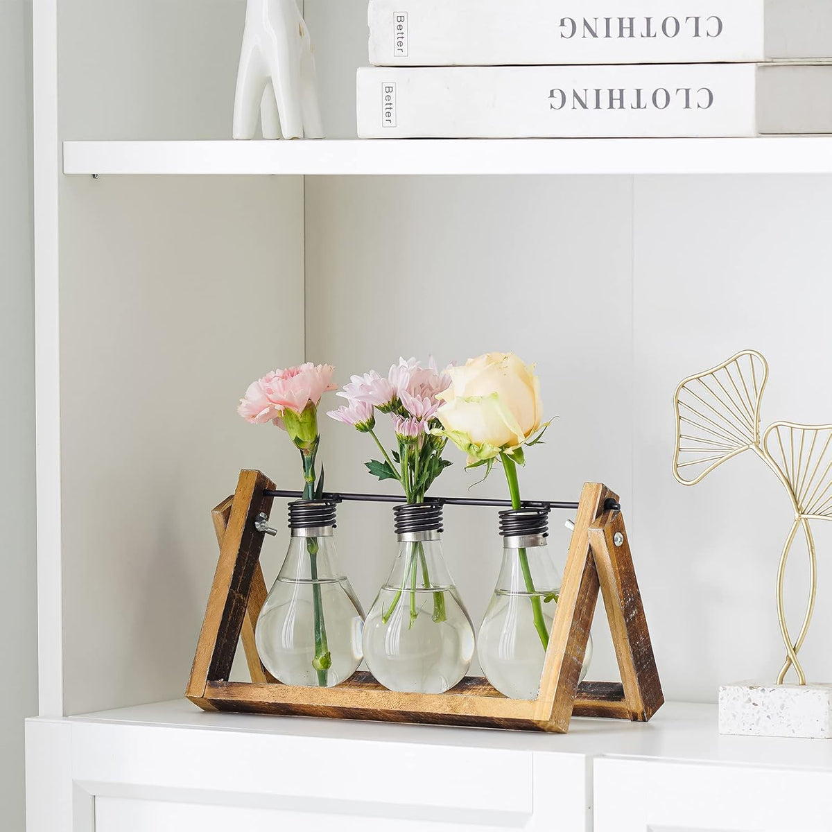 Desktop Glass Planter Hydroponics Vase,Planter Bulb Vase with Holder for Home Decoration,Modern Creative Bird Plant Terrarium Stand, Scindapsus Container (Bulb Vase)