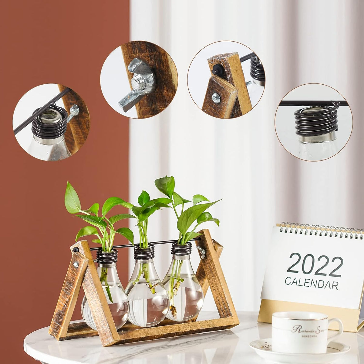 Desktop Glass Planter Hydroponics Vase,Planter Bulb Vase with Holder for Home Decoration,Modern Creative Bird Plant Terrarium Stand, Scindapsus Container (Bulb Vase)