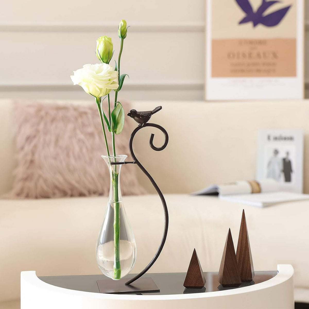 Desktop Glass Planter Hydroponics Vase,Planter Bulb Vase with Holder for Home Decoration,Modern Creative Bird Plant Terrarium Stand, Scindapsus Container (Bulb Vase)