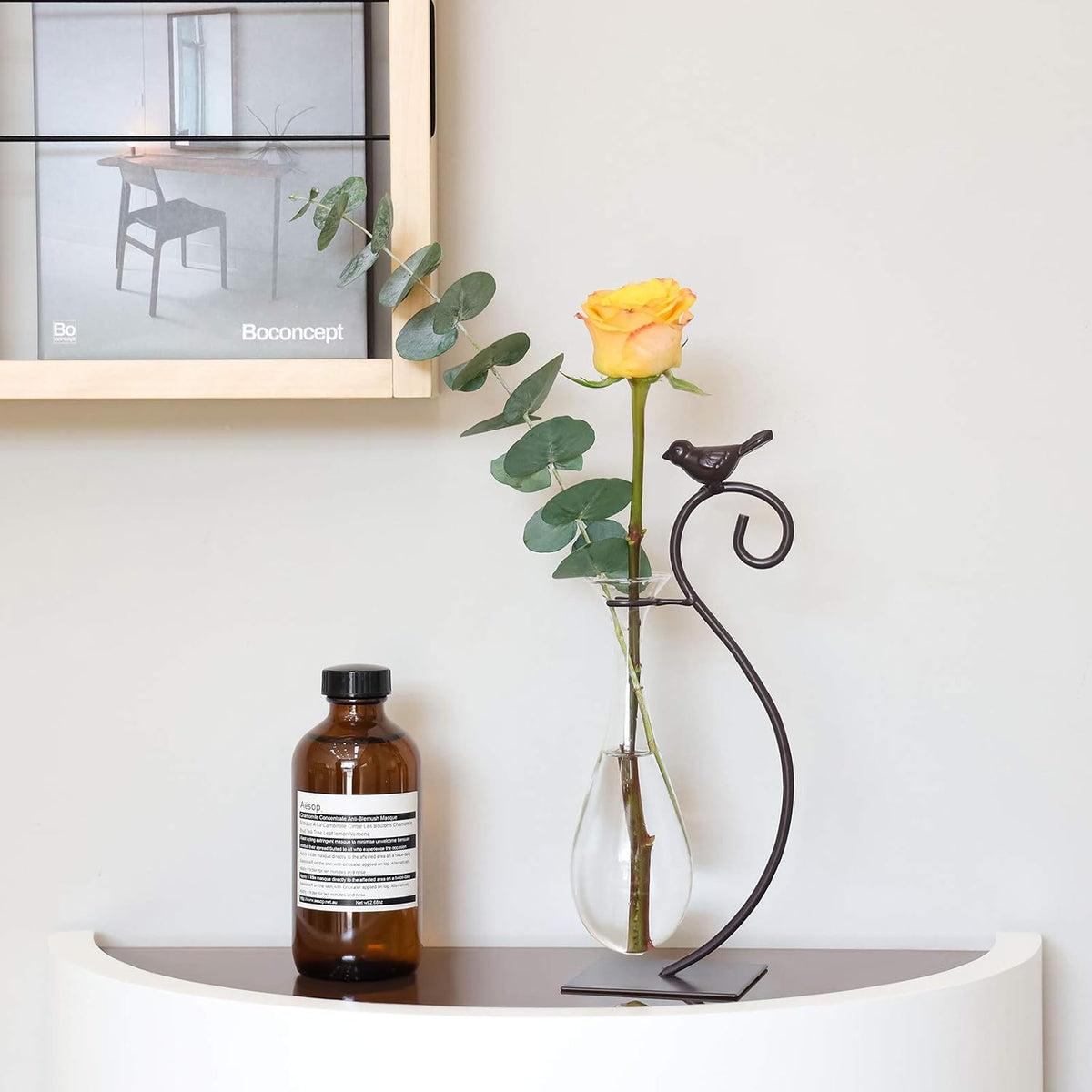 Desktop Glass Planter Hydroponics Vase,Planter Bulb Vase with Holder for Home Decoration,Modern Creative Bird Plant Terrarium Stand, Scindapsus Container (Bulb Vase)