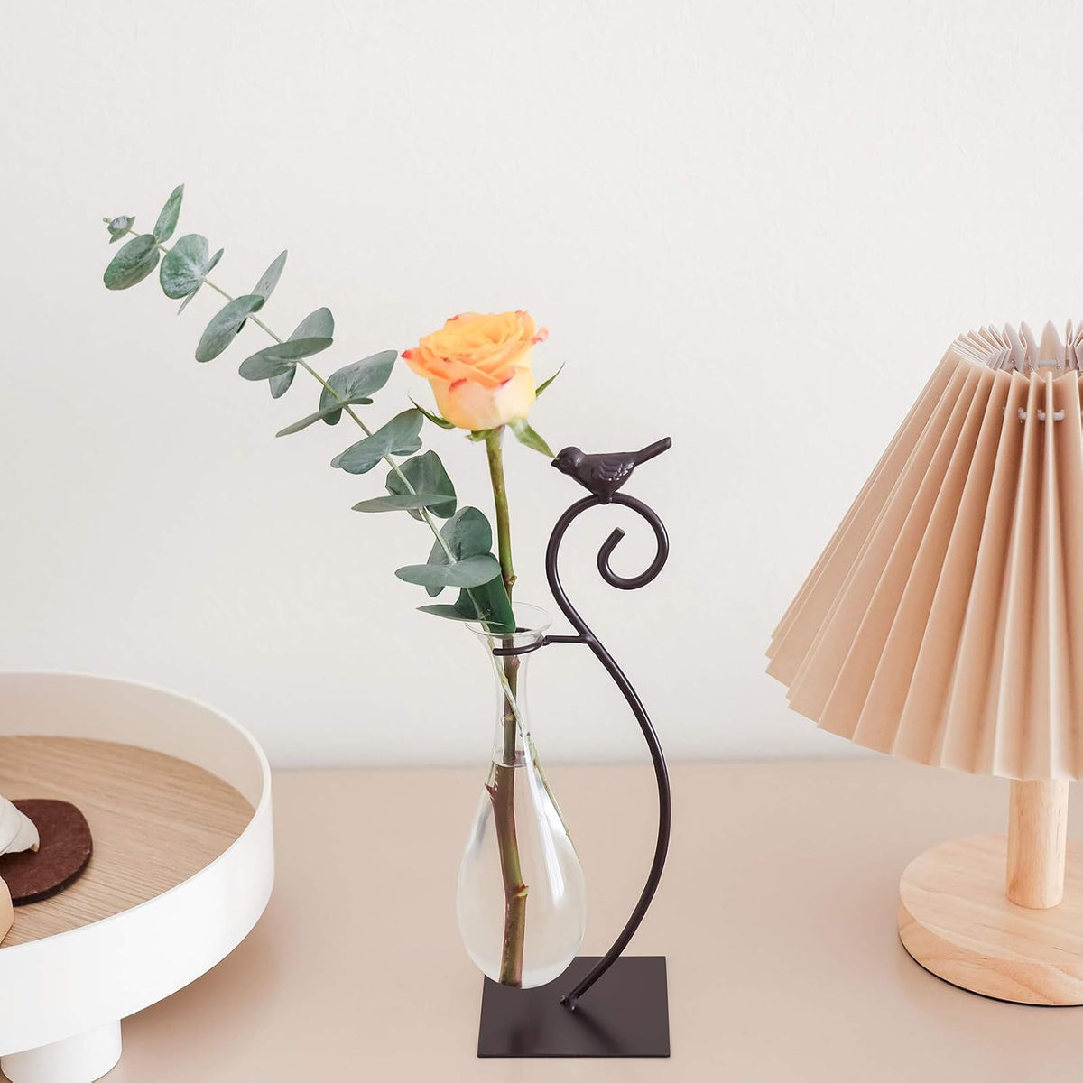 Desktop Glass Planter Hydroponics Vase,Planter Bulb Vase with Holder for Home Decoration,Modern Creative Bird Plant Terrarium Stand, Scindapsus Container (Bulb Vase)