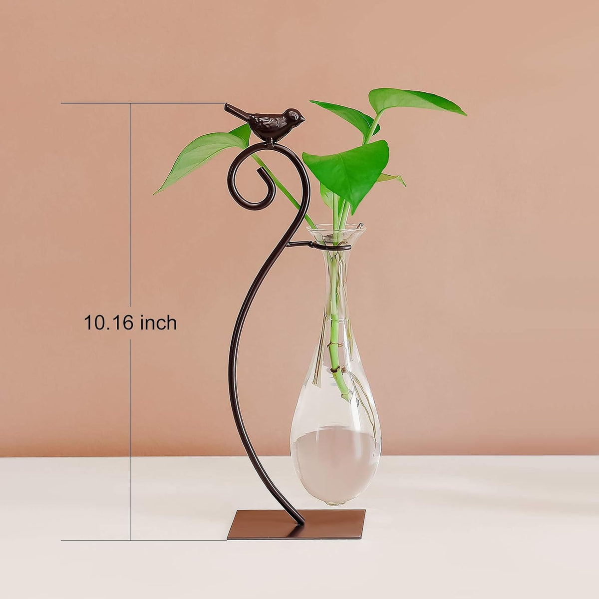 Desktop Glass Planter Hydroponics Vase,Planter Bulb Vase with Holder for Home Decoration,Modern Creative Bird Plant Terrarium Stand, Scindapsus Container (Bulb Vase)