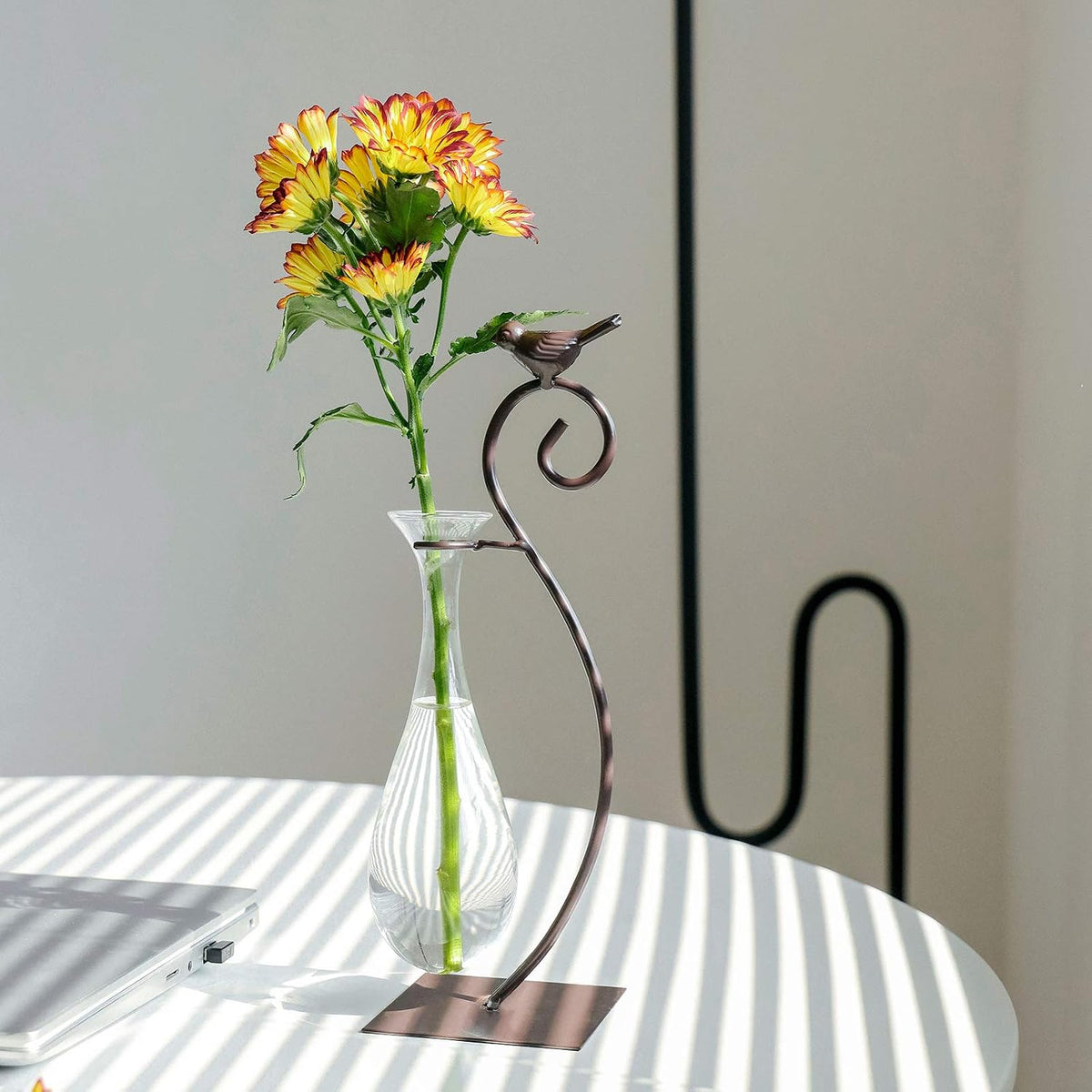 Desktop Glass Planter Hydroponics Vase,Planter Bulb Vase with Holder for Home Decoration,Modern Creative Bird Plant Terrarium Stand, Scindapsus Container (Bulb Vase)