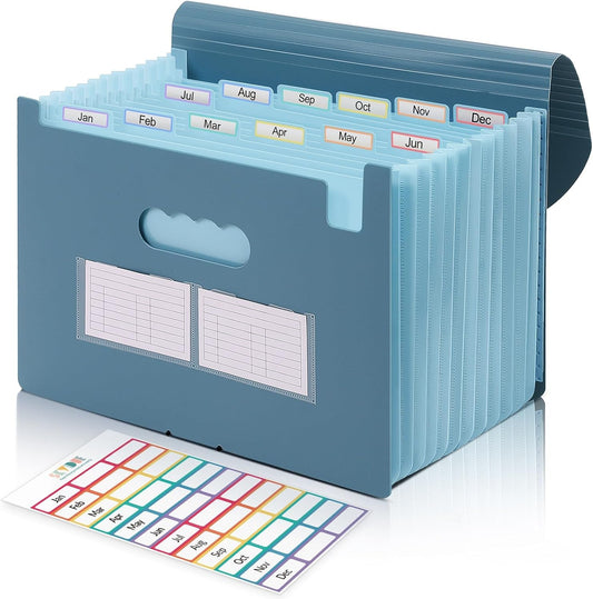 Accordion File Organizer, Expanding File Folder with 13 Pockets, Portable Document Paper Bill Receipt Organizer, Home School Office Supplies, Letter A4 Size Haze Blue