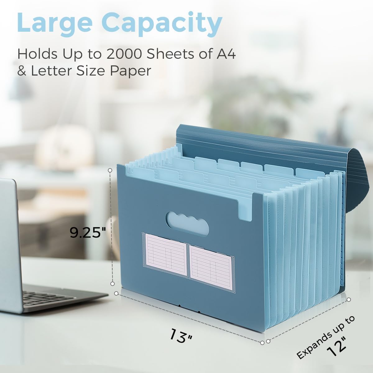 Accordion File Organizer, Expanding File Folder with 13 Pockets, Portable Document Paper Bill Receipt Organizer, Home School Office Supplies, Letter A4 Size Haze Blue
