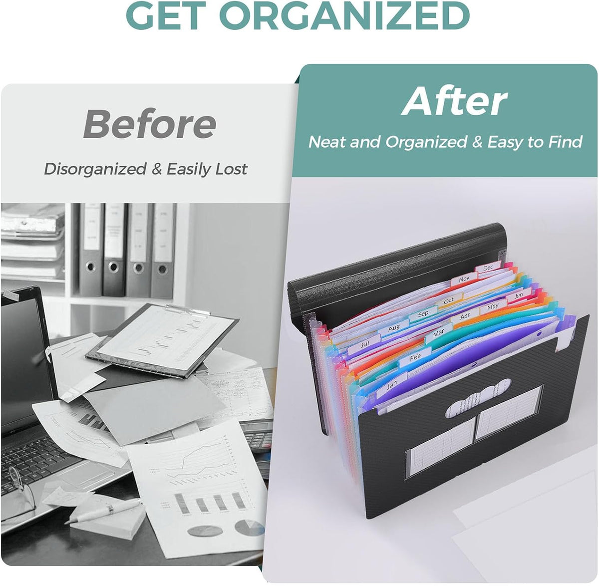 Accordion File Organizer, Expanding File Folder with 13 Pockets, Portable Document Paper Bill Receipt Organizer, Home School Office Supplies, Letter A4 Size Haze Blue