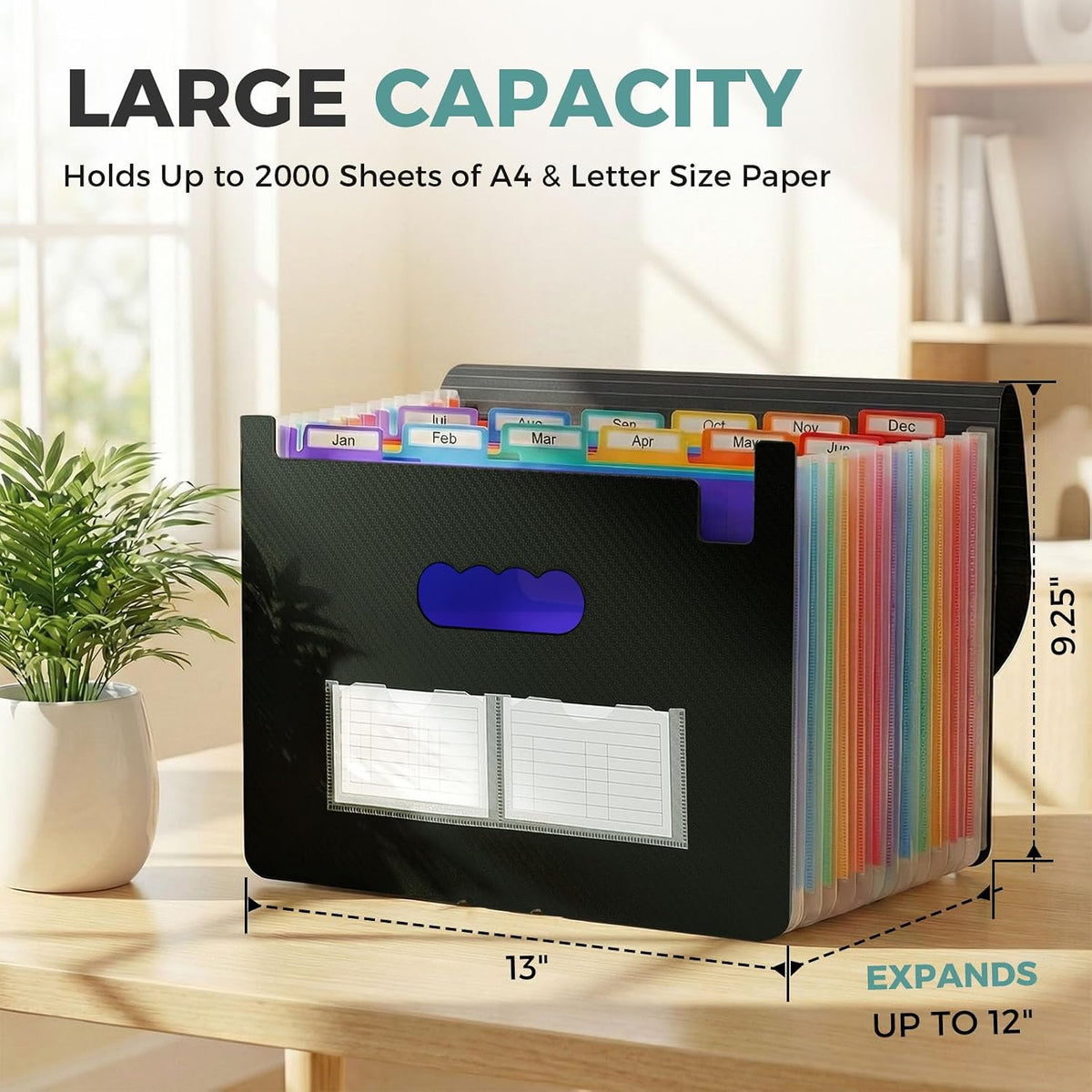 Accordion File Organizer, Expanding File Folder with 13 Pockets, Portable Document Paper Bill Receipt Organizer, Home School Office Supplies, Letter A4 Size Haze Blue