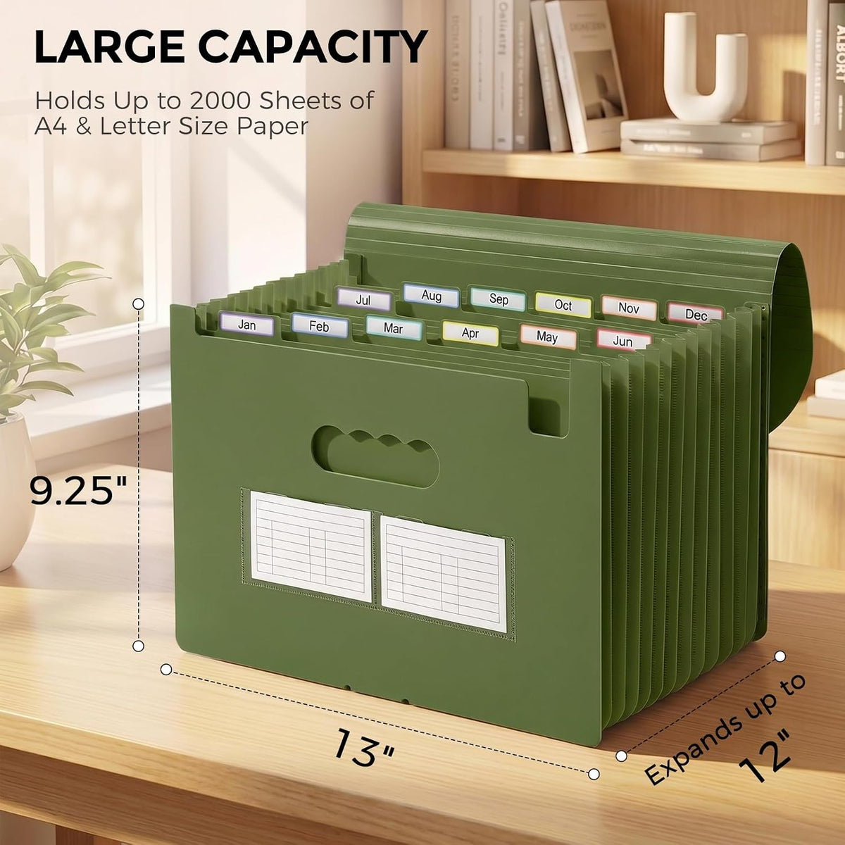 Accordion File Organizer, Expanding File Folder with 13 Pockets, Portable Document Paper Bill Receipt Organizer, Home School Office Supplies, Letter A4 Size Haze Blue