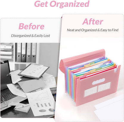 Accordion File Organizer, Expanding File Folder with 13 Pockets, Portable Document Paper Bill Receipt Organizer, Home School Office Supplies, Letter A4 Size Haze Blue