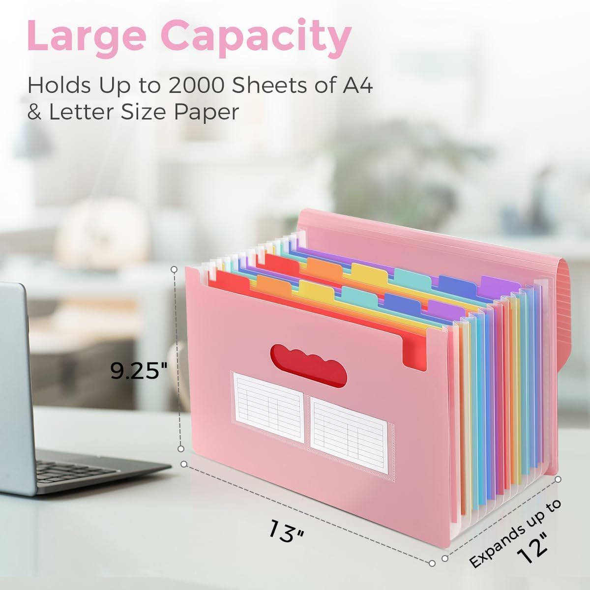 Accordion File Organizer, Expanding File Folder with 13 Pockets, Portable Document Paper Bill Receipt Organizer, Home School Office Supplies, Letter A4 Size Haze Blue
