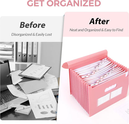Accordion File Organizer, Expanding File Folder with 13 Pockets, Portable Document Paper Bill Receipt Organizer, Home School Office Supplies, Letter A4 Size Haze Blue