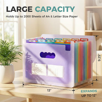 Accordion File Organizer, Expanding File Folder with 13 Pockets, Portable Document Paper Bill Receipt Organizer, Home School Office Supplies, Letter A4 Size Haze Blue