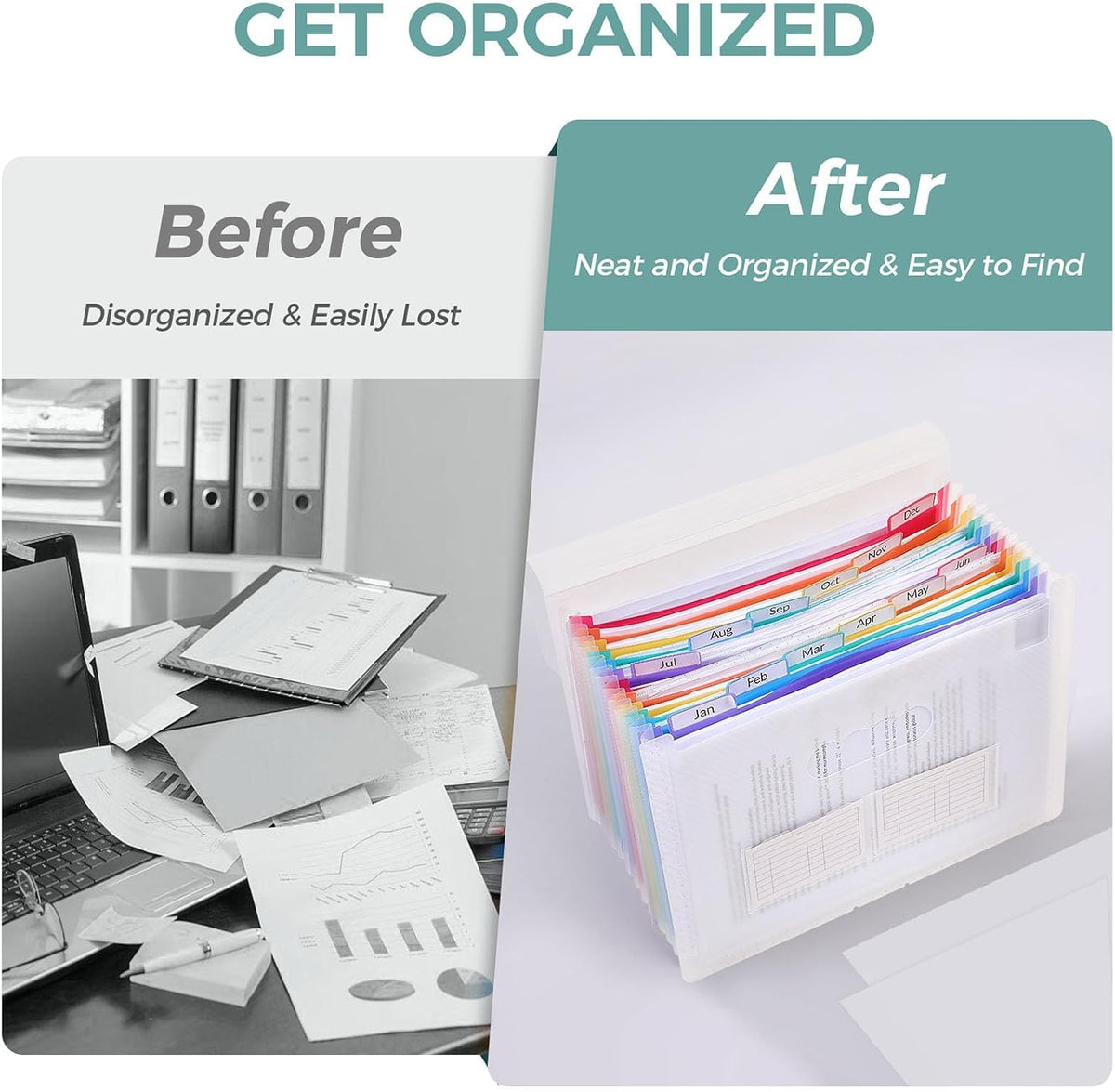 Accordion File Organizer, Expanding File Folder with 13 Pockets, Portable Document Paper Bill Receipt Organizer, Home School Office Supplies, Letter A4 Size Haze Blue