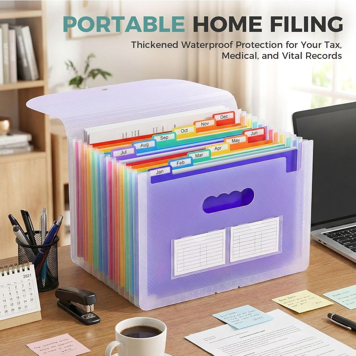 Accordion File Organizer, Expanding File Folder with 13 Pockets, Portable Document Paper Bill Receipt Organizer, Home School Office Supplies, Letter A4 Size Haze Blue