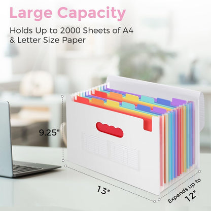 Accordion File Organizer, Expanding File Folder with 13 Pockets, Portable Document Paper Bill Receipt Organizer, Home School Office Supplies, Letter A4 Size Haze Blue
