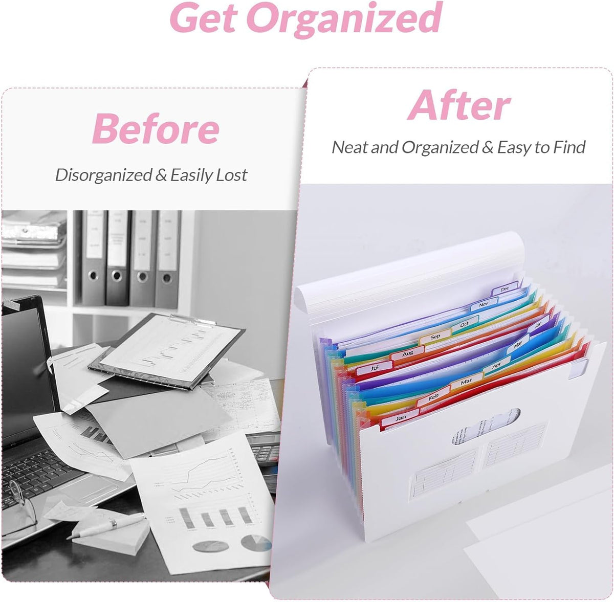 Accordion File Organizer, Expanding File Folder with 13 Pockets, Portable Document Paper Bill Receipt Organizer, Home School Office Supplies, Letter A4 Size Haze Blue