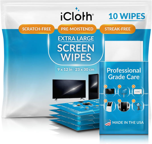 XL Screen Cleaning Wipes, Lint-Free and Streak-Free, Fast-Drying, Removes Dust, Fingerprints, and Smudges