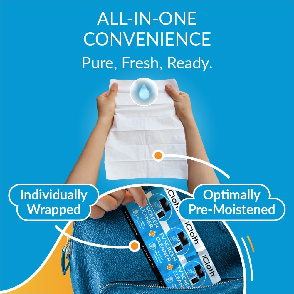 XL Screen Cleaning Wipes, Lint-Free and Streak-Free, Fast-Drying, Removes Dust, Fingerprints, and Smudges