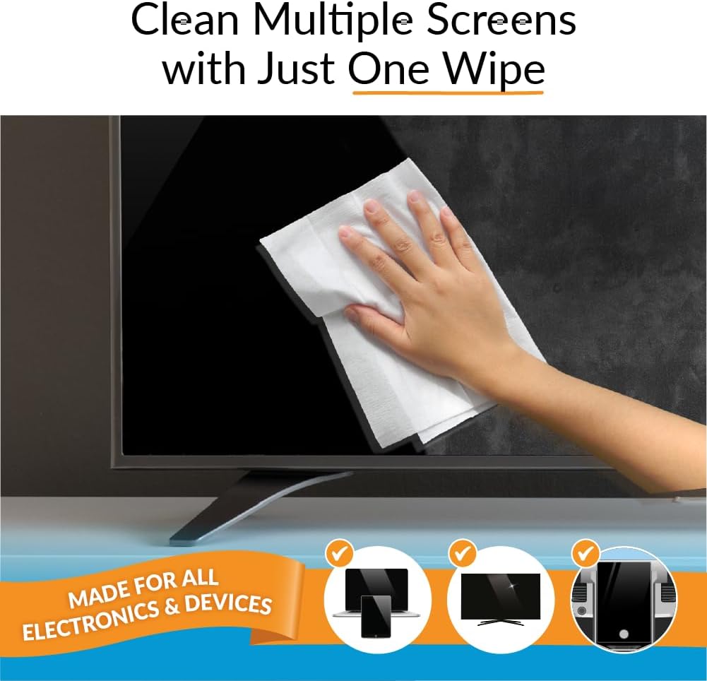 XL Screen Cleaning Wipes, Lint-Free and Streak-Free, Fast-Drying, Removes Dust, Fingerprints, and Smudges