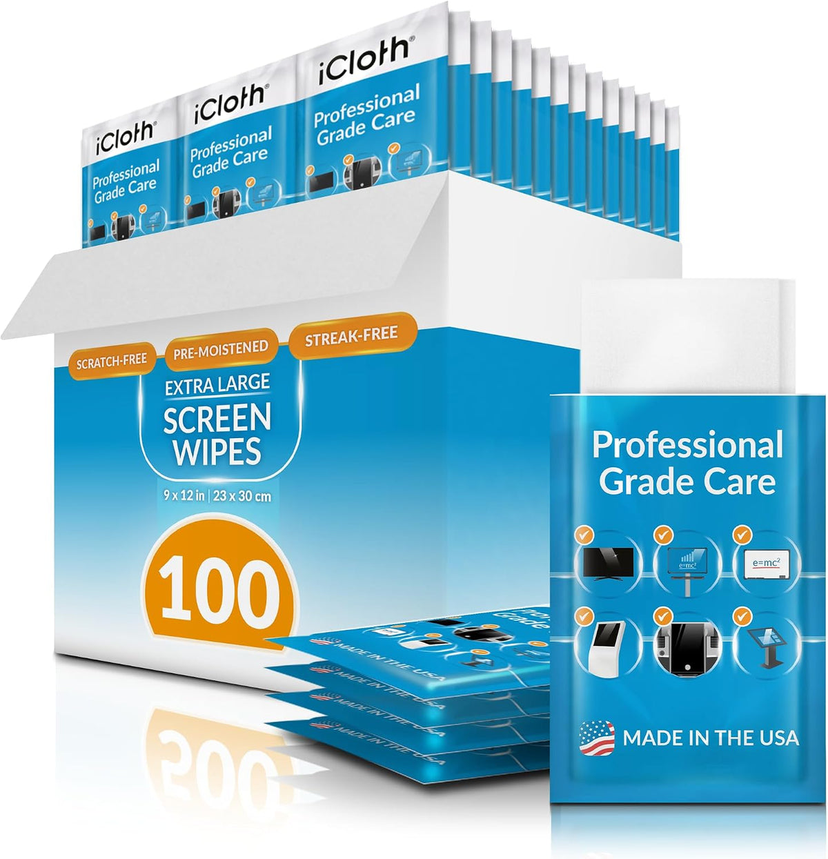 XL Screen Cleaning Wipes, Lint-Free and Streak-Free, Fast-Drying, Removes Dust, Fingerprints, and Smudges