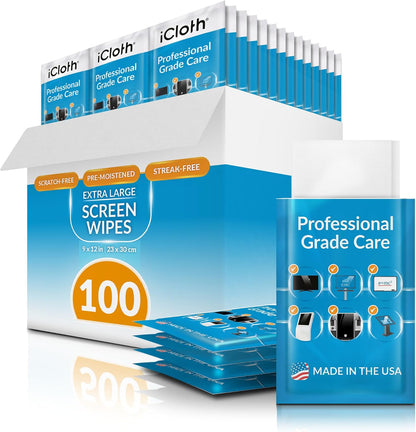 XL Screen Cleaning Wipes, Lint-Free and Streak-Free, Fast-Drying, Removes Dust, Fingerprints, and Smudges