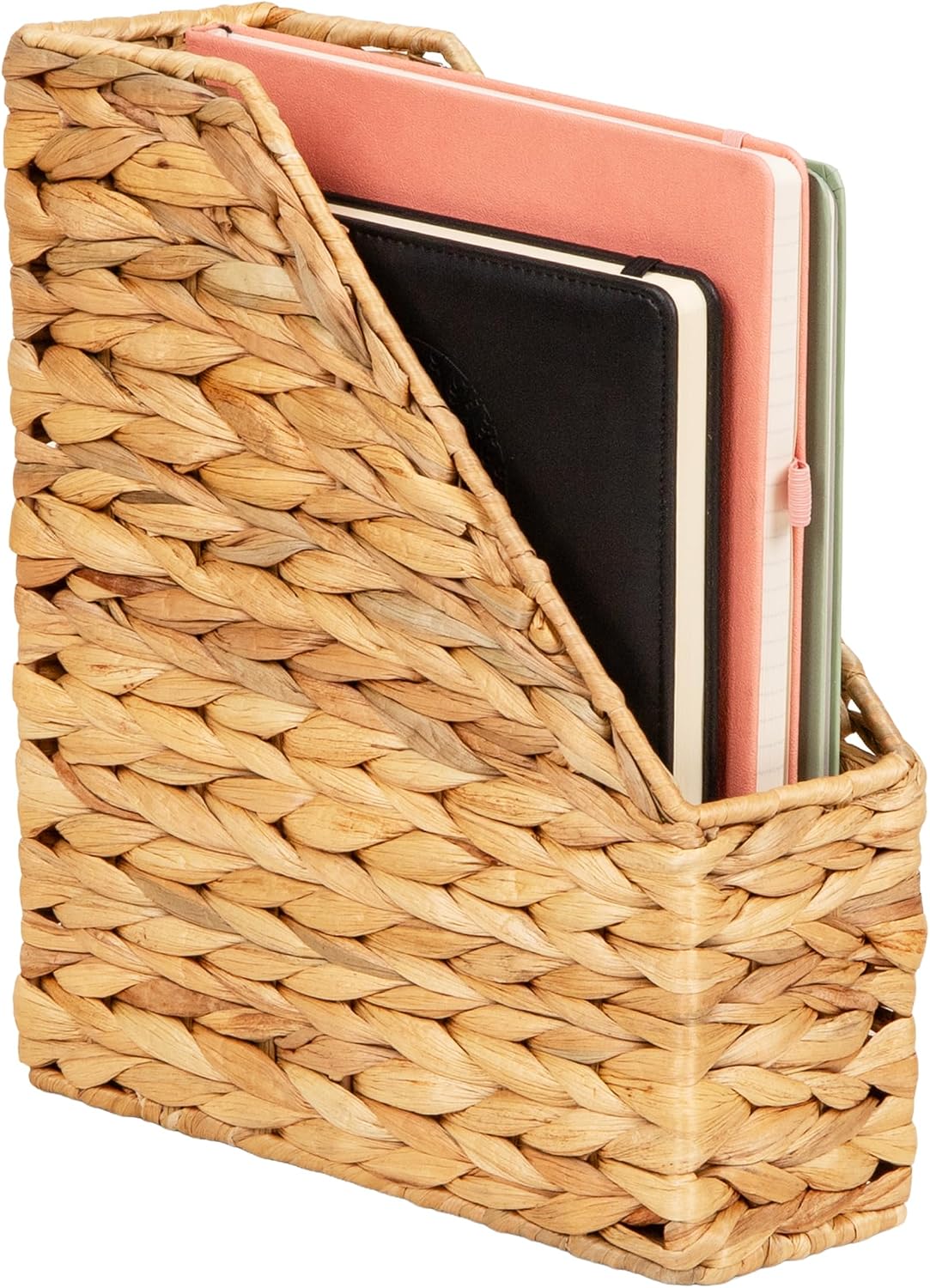 Rattan Vertical File Organizer with Iron Frame, Desktop Organizer, Holds Letter Size Documents, Brown