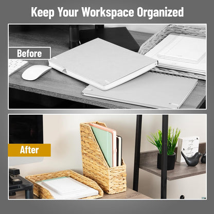 Rattan Vertical File Organizer with Iron Frame, Desktop Organizer, Holds Letter Size Documents, Brown