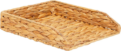 Rattan Vertical File Organizer with Iron Frame, Desktop Organizer, Holds Letter Size Documents, Brown