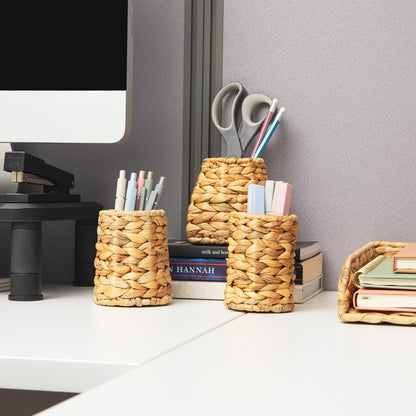 Rattan Vertical File Organizer with Iron Frame, Desktop Organizer, Holds Letter Size Documents, Brown
