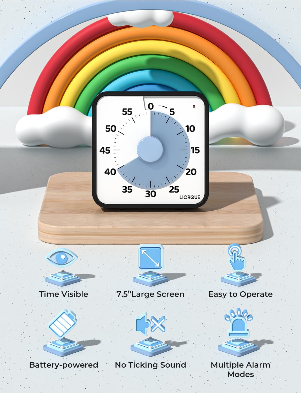 LIORQUE 7.5-Inch Large Visual Timer, 60-Minute Classroom Timer Magnetic